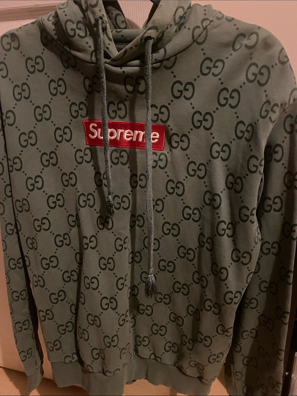 Men's Olive Green Supreme X Gucci Collab Logo Hoodie by Soul Markos